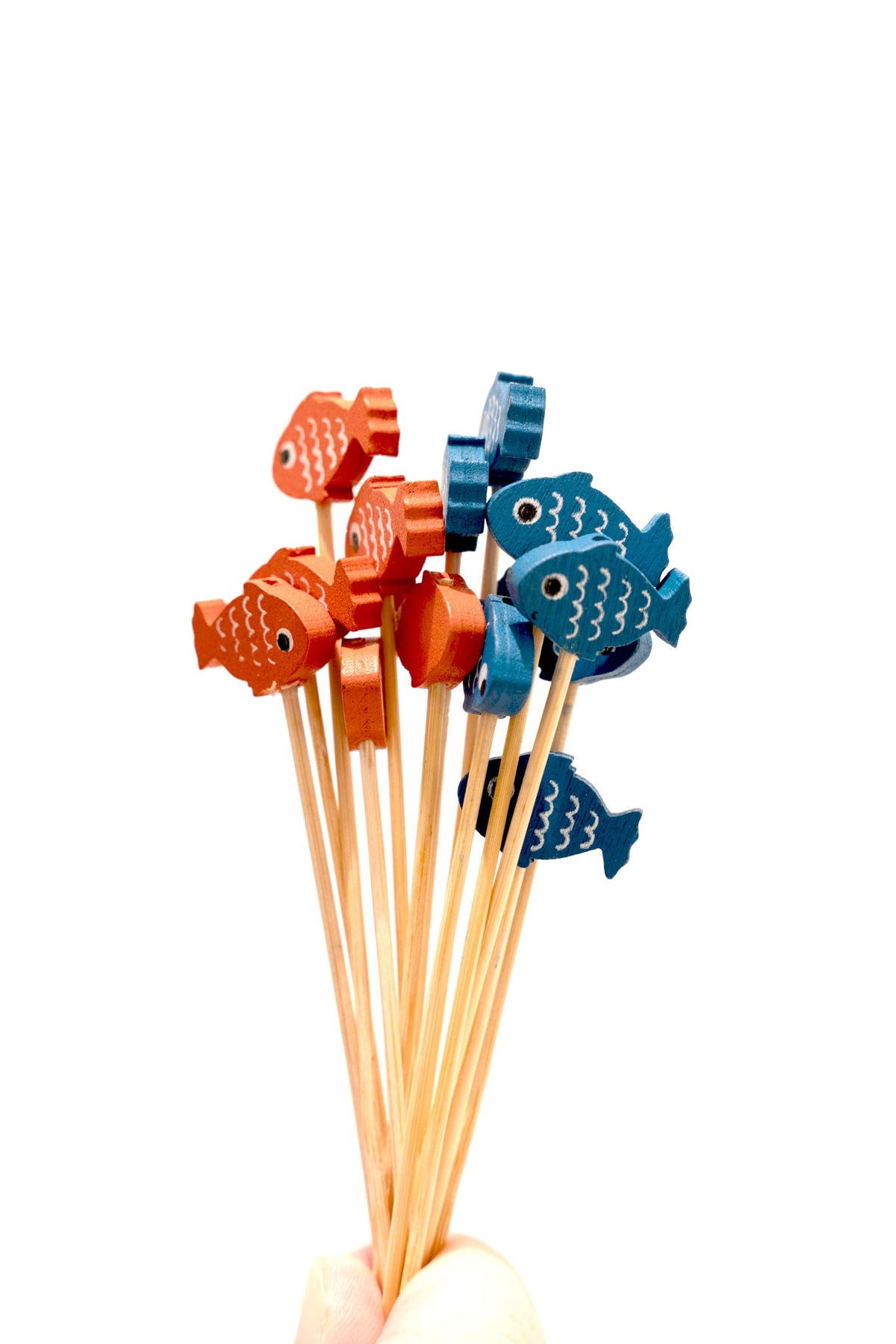 Fish picks in orange and blue