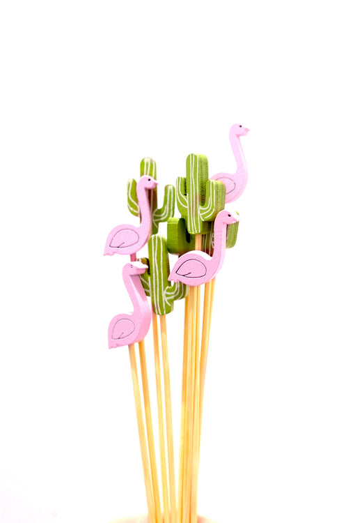 Pink flamingo and green cactus picks
