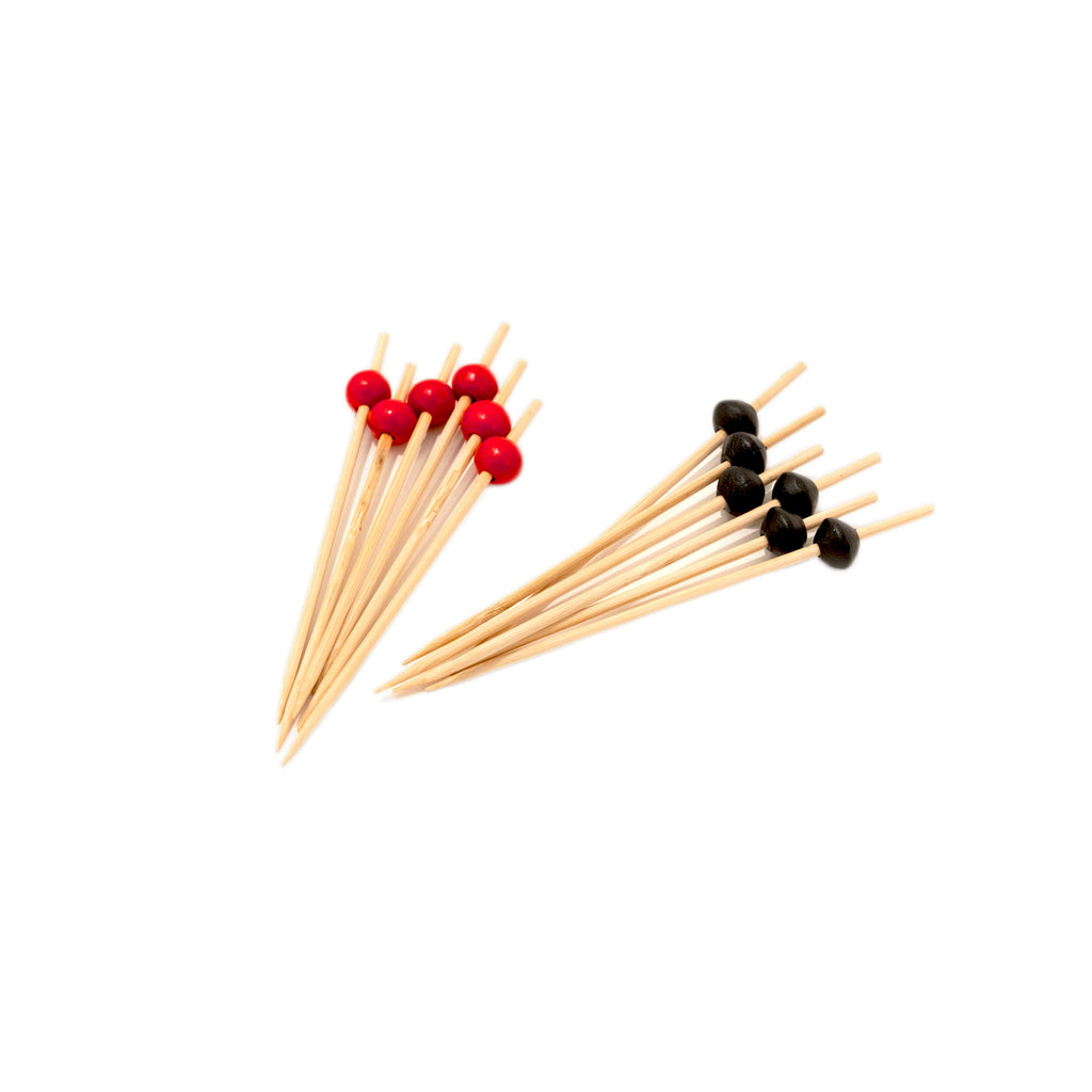 Red and black wooden ball picks